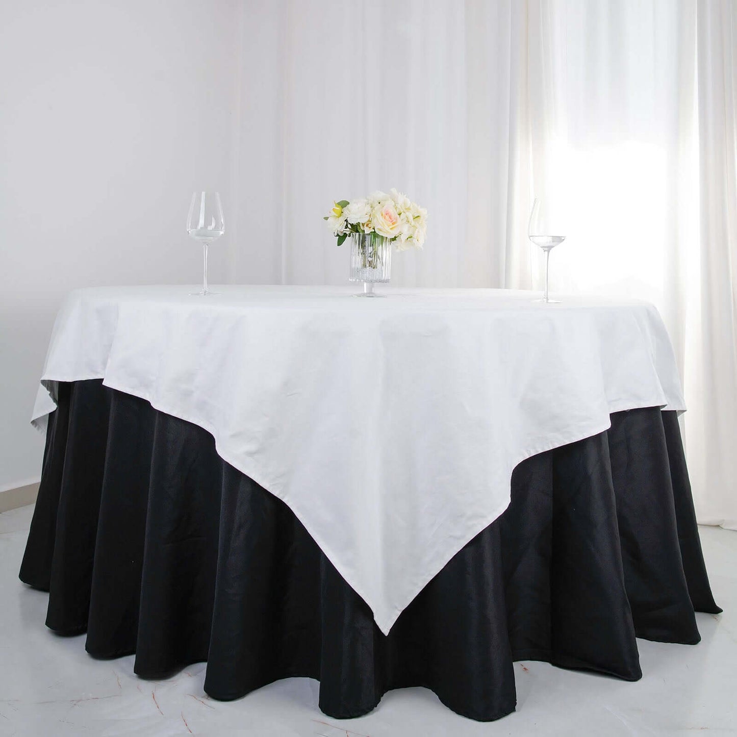 100% Cotton 90"x90" Table Overlay Square Tablecloth White Linen - Sophisticated, Soft & Breathable Fabric Table Cover