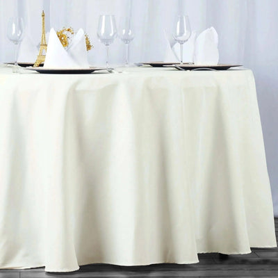 Fire Retardant Premium Polyester 120’’ Round Tablecloth Ivory - High-Performance Seamless Table Cover - Tablecloths