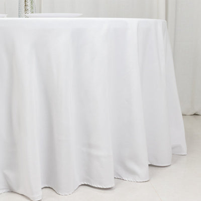 Fire Retardant Premium Polyester 120’’ Round Tablecloth White - Stylish High-Performance Seamless Table Cover for Large
