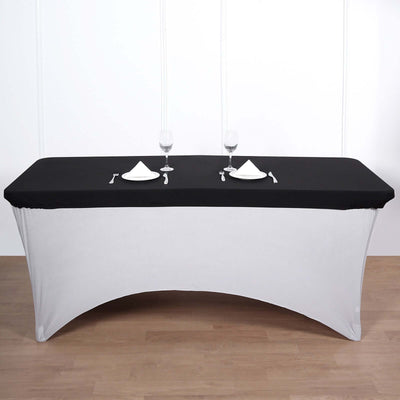 Spandex Rectangle 96"x30" Tablecloth Top Cover Black - Stretchy, Wrinkle Free & Fitted Table Topper