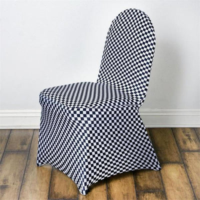 Spandex Chair Covers for Banquet Chairs Black/White Buffalo Plaid - Stylish Fitted Checkered Slipcovers for Weddings & Gatherings