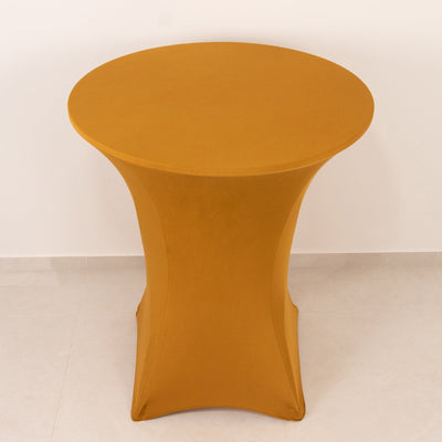 Spandex 36" Round Cocktail Table Cover Gold - Easy to Maintain Stretch Fitted Highboy Tablecloth for Events