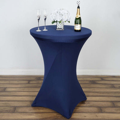 Spandex 30" Round Cocktail Table Cover Navy Blue - Easy to Maintain Stretch Fitted Highboy Tablecloth
