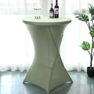 Spandex 30" Round Cocktail Table Cover Sage Green - Easy to Maintain Stretch Fitted Highboy Tablecloth