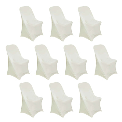 10 Pack Stretch Spandex Chair Covers Ivory for Folding Chairs - Durable 160GSM Fitted Slipcovers