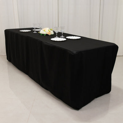 Fitted Polyester 96’’x24’’x30’’ Rectangle Tablecloth Black - Secure Fit for Unique Table Sizes - Tablecloths