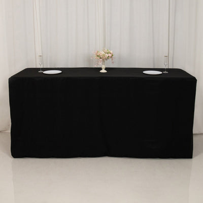 Fitted Polyester 96’’x24’’x42’’ Rectangle Tablecloth Black - Durable Fit for Elevated Tables - Tablecloths