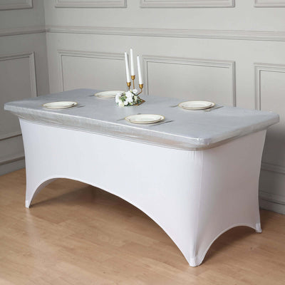 Stretch Spandex 72"x30" Rectangle Table Top Cover Metallic Silver - Easy to Install Fitted Table Topper Cap