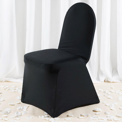 Premium Spandex Chair Cover with Foot Pockets for Banquet Chairs Black - Stretch 220GSM Fitted Slipcover