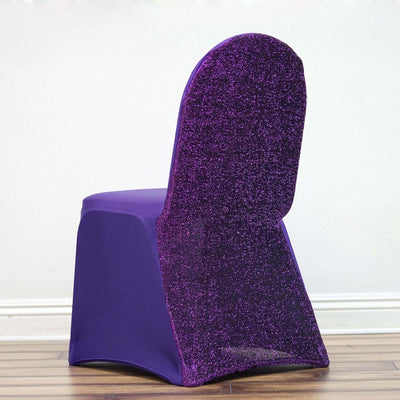 Spandex Chair Cover with Metallic Shimmer Tinsel Back for Banquet Chairs Purple - Fitted Slipcover