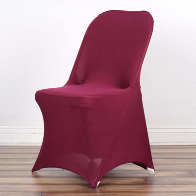 10 Pack Stretch Spandex Chair Covers Burgundy for Folding Chairs - Durable 160GSM Fitted Slipcovers