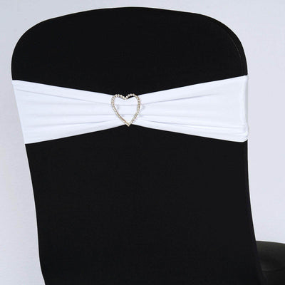 5 Pack Stretch Spandex Chair Sashes White - Fitted Finish Two Ply Heavy Duty Chair Bands 5"x12"