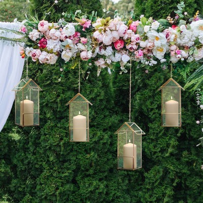 Glass Terrarium Hanging House Lantern Design Metal Gold - Versatile Holder for Air Plants & Displays 11"