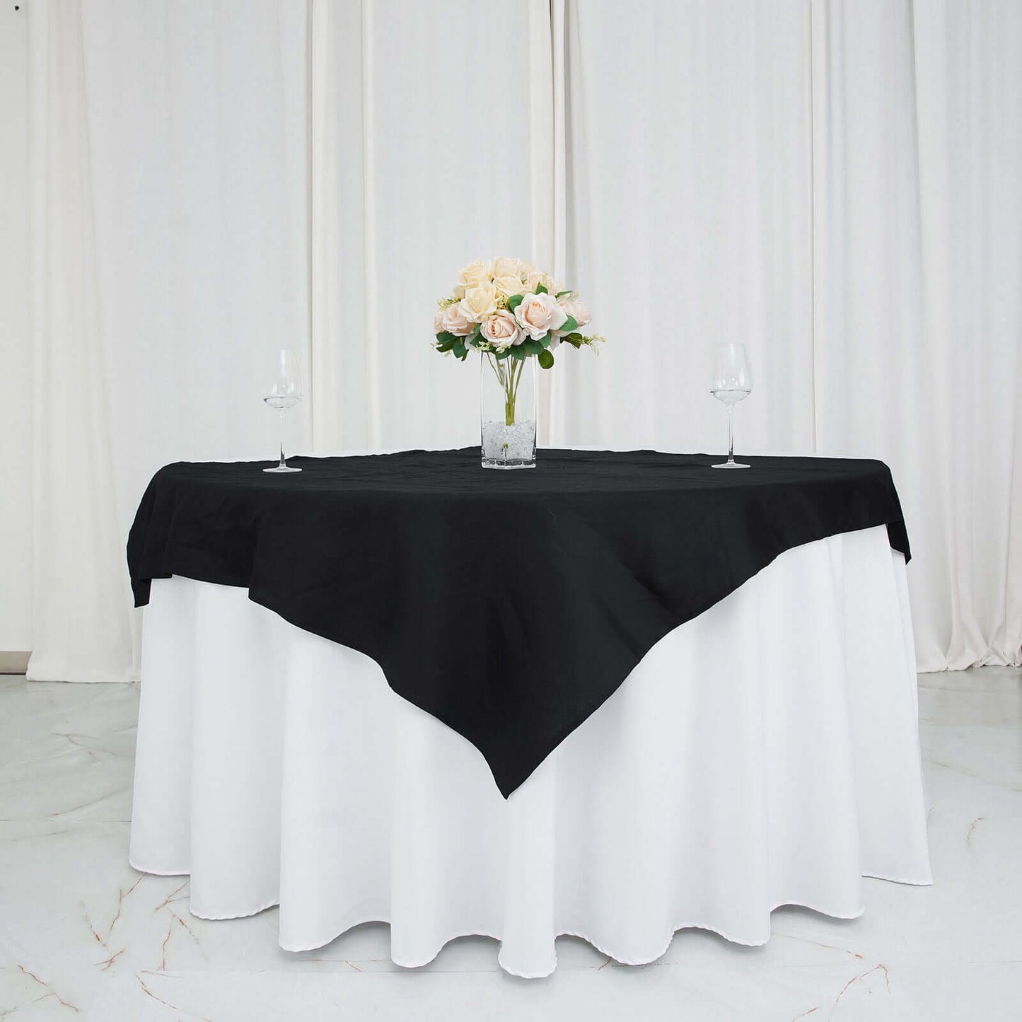 100% Cotton 54"x54" Table Overlay Square Tablecloth Black Linen - Soft & Breathable Fabric Table Topper