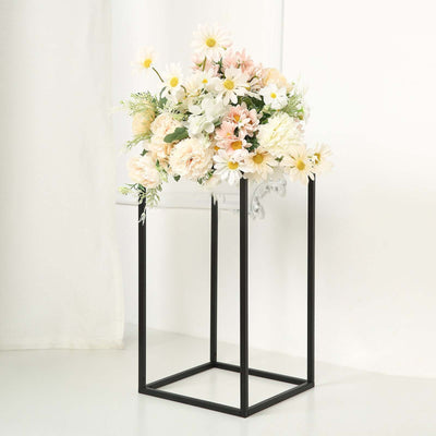 2-Pack Wedding Flower Stand Matte Black Metal Geometric Column Frame Rectangular - Versatile Floral Pedestal for Sophisticated Arrangements 16"