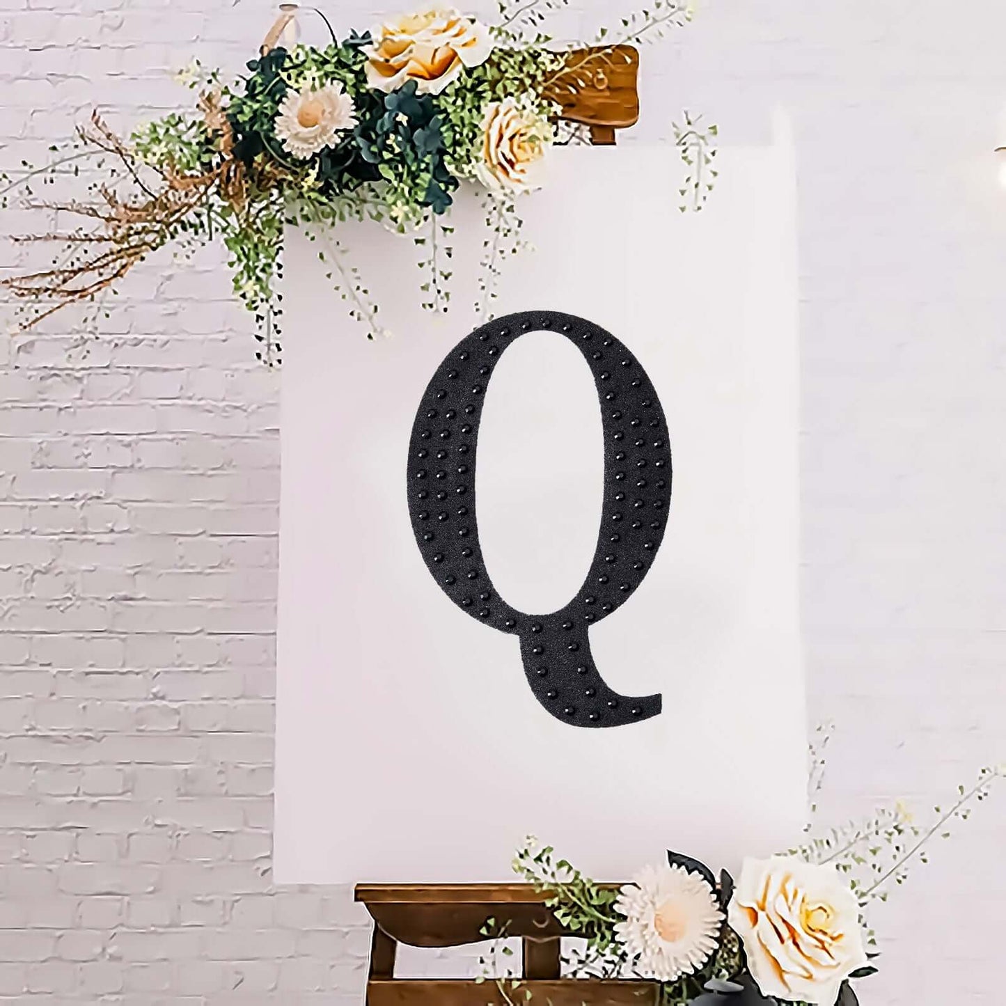 Decorative Rhinestone Alphabet "Q" Letter Stickers, Glitter Adhesive Craft Letters Black DIY Sparkle Embellishments 8"