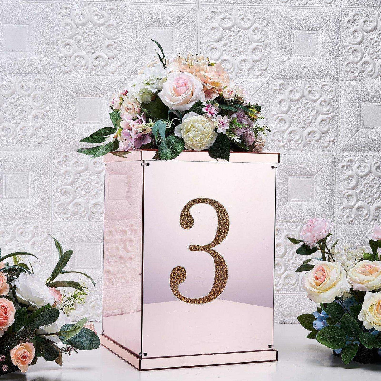 Decorative Rhinestone Number "3" Stickers, Glitter Adhesive Craft Numbers Gold DIY Sparkle Embellishments 8"