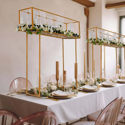 Floral Display Rack Heavy Duty Design Metal Gold - Rectangular Tall Centerpiece Stand 48’’ - Centerpieces