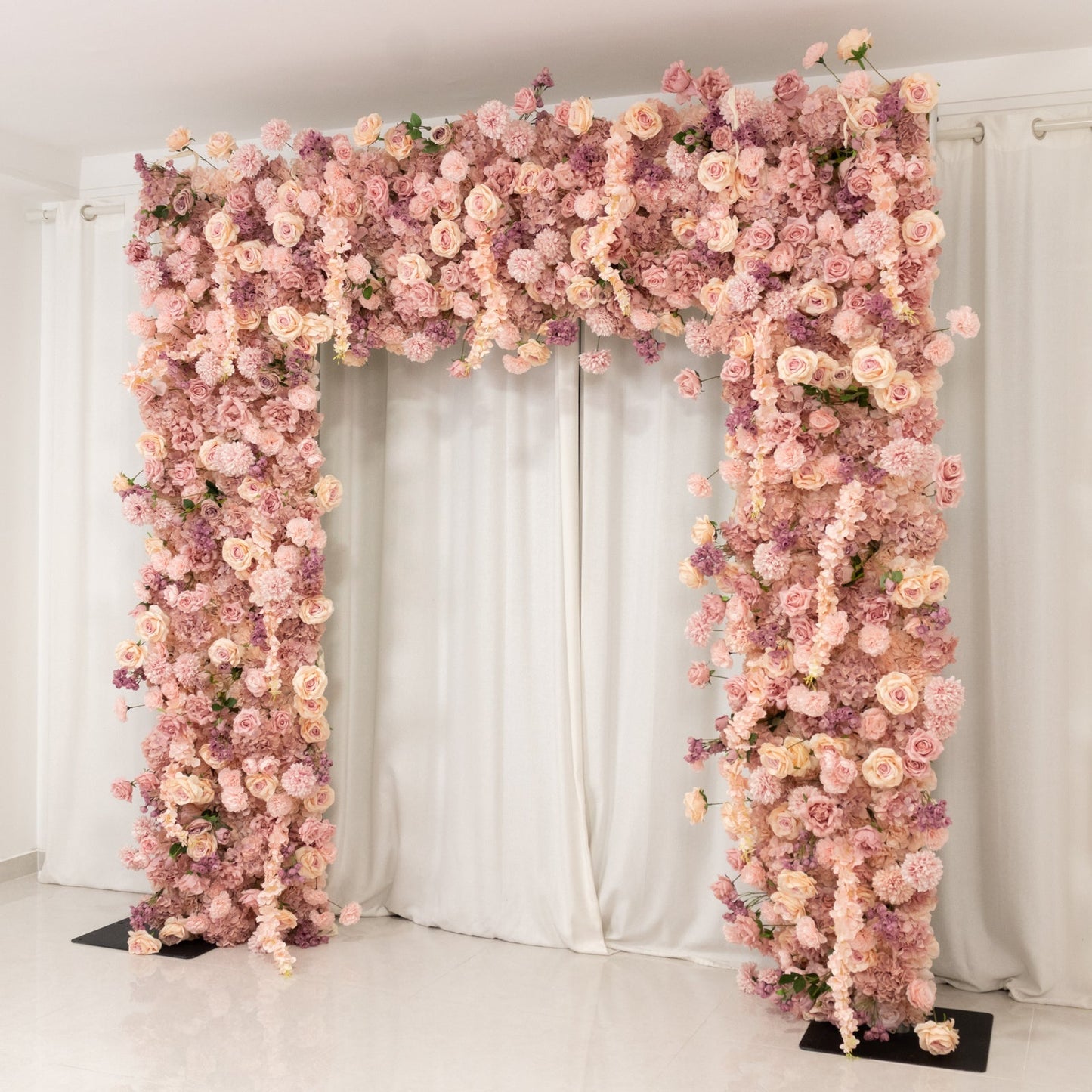 8ftx8ft Roll Up Flower Backdrop for Arch Stand, Dusty Rose with Fabric Backing - Artificial Silk Roses, Hydrangeas & Chrysanthemums for Weddings