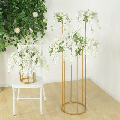 Flower Centerpiece Gold Metal Minimalist 6-Tubes Round Base Design - Single Stem Bud Vase for Arrangements 4ft