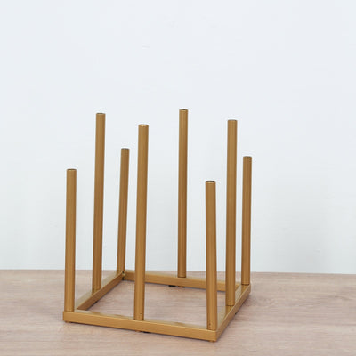 Flower Vase Gold Metal Minimalist 8-Tubes Square Base Design - Single Stem Bud Centerpiece for Arrangements 10’’