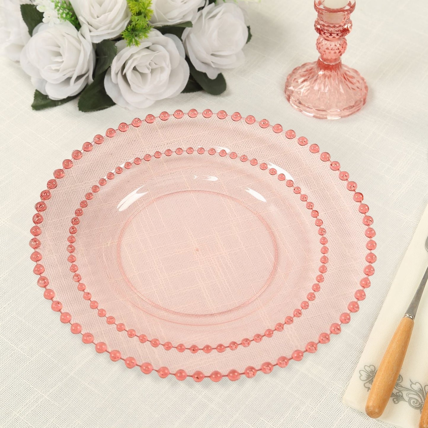10-Pack Transparent Blush Plastic Dessert Plates – 8" Round with Beaded Rim, Disposable for Parties & Events