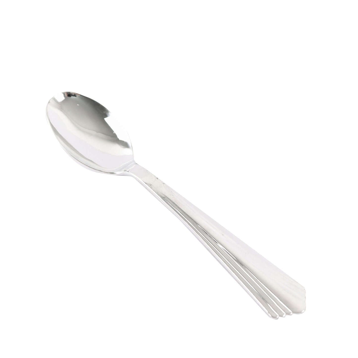 25-Pack Plastic Spoons Silver Heavy Duty with Fluted Handles - Reliable Disposable Cutlery 7"