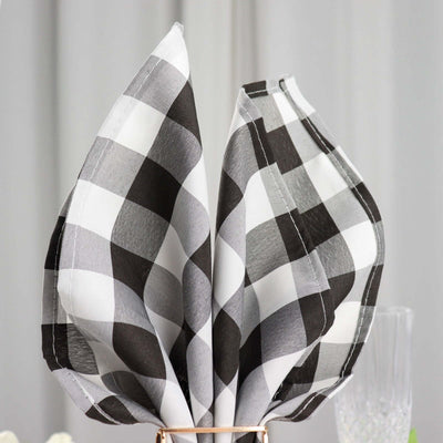 5 Pack Polyester 15"x15" Napkins Black/White Buffalo Plaid Gingham Style Cloth Napkins for Casual & Outdoor Dining