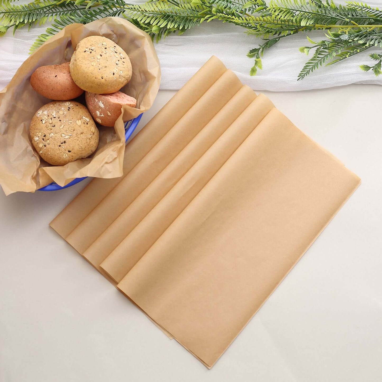 50-Pack Wax Paper Basket Liners Square Design Natural Brown - Perfect for Sandwiches and Food Wrapping 12" 40GSM