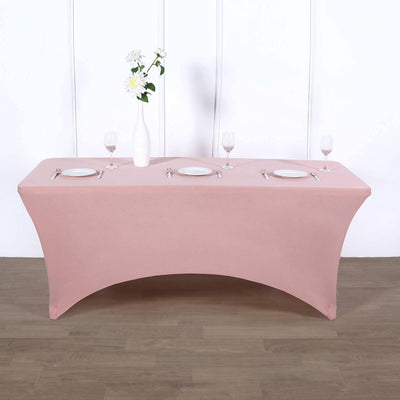 Stretch Spandex 96"x30" Rectangle Table Cover Dusty Rose - Durable Form-Fitting Tablecloth