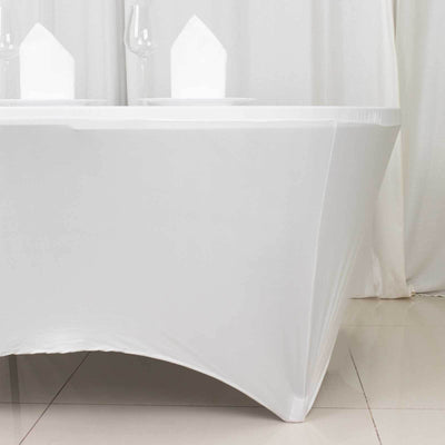 Stretch Spandex 6ft Round Tablecloth White - Durable Form-Fitting Table Cover for Events & Presentations