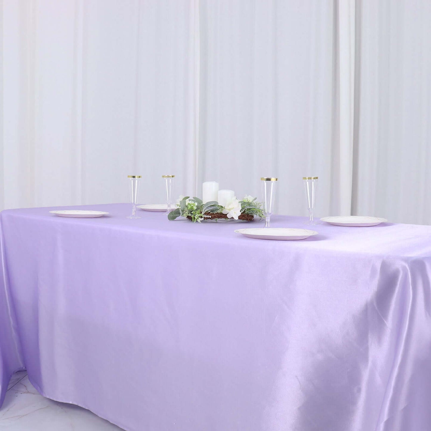 Satin Rectangular 90"x132" Tablecloth Lavender Lilac - Seamless Table Cover