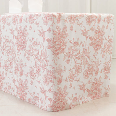 French Toile Fitted Tablecloth 8ft – Pink & White Rectangular Polyester Wrinkle-Resistant Table Cover - Tablecloths