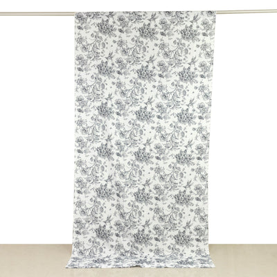 French Toile Polyester Backdrop Curtain – Black Floral 5ft x 10ft Rod Pocket Drape Panel - Backdrops