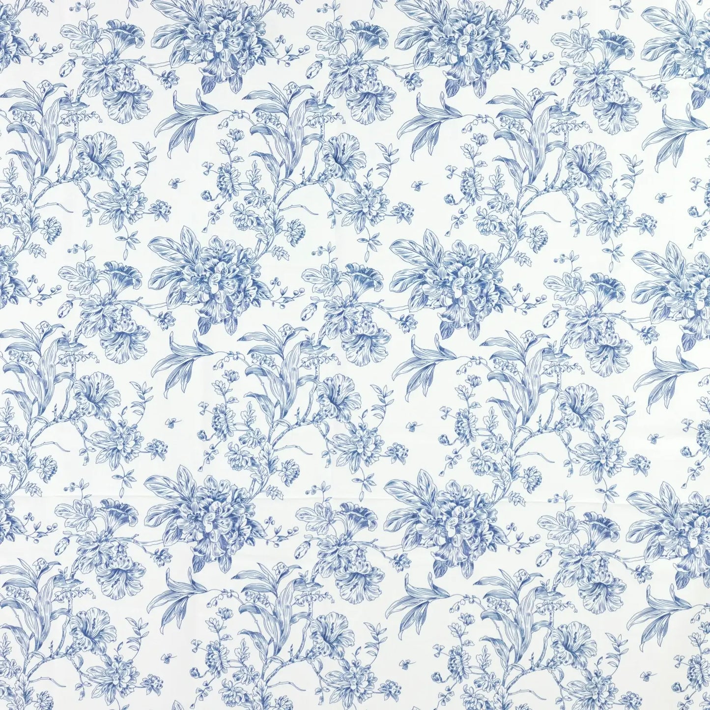 French Toile Polyester Backdrop Curtain – Blue Floral 5ft x 12ft Rod Pocket Drape Panel - Backdrops