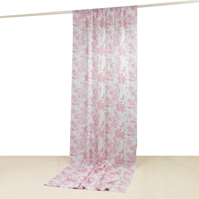 French Toile Polyester Backdrop Curtain – Pink Floral 5ft x 12ft Rod Pocket Drape Panel - Backdrops