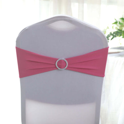 5 Pack Stretch Spandex Chair Sashes Fuchsia - Reusable Chair Bands with Silver Diamond Ring Slide Buckle 5"x14"