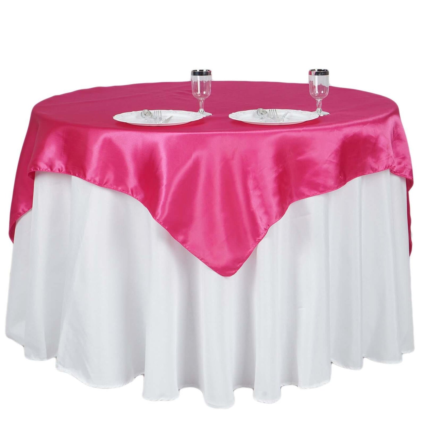 Satin 60"x60" Table Overlay Square Tablecloth Fuchsia - Smooth Silky Touch Table Cover