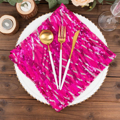 Sequin Mesh 20"x20" Napkin Fuchsia Silver - Wave Embroidered Reusable Napkin