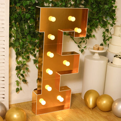 Giant LED Marquee Light Up Letter ’F’ Gold 4ft Pre-Cut Foam Board with 10 Warm White Battery Operated LEDs Glue Gun