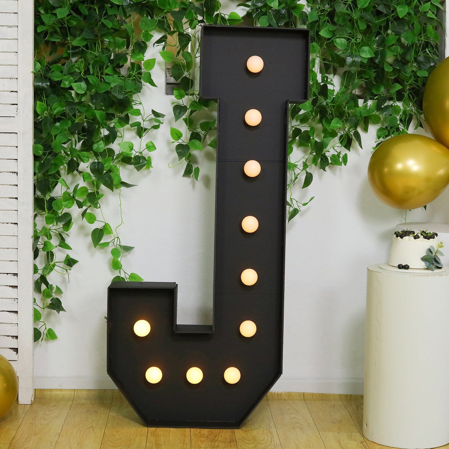 Giant LED Marquee Light Up Letter ’J’ Black 4ft Pre-Cut Foam Board with 10 Warm White Battery Operated LEDs Glue Gun