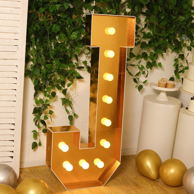 Giant LED Marquee Light Up Letter ’J’ Gold 4ft Pre-Cut Foam Board with 10 Warm White Battery Operated LEDs Glue Gun