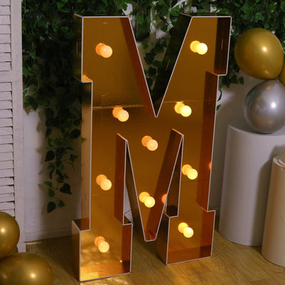 Giant LED Marquee Light Up Letter ’M’ Gold 4ft Pre-Cut Foam Board with 10 Warm White Battery Operated LEDs Glue Gun