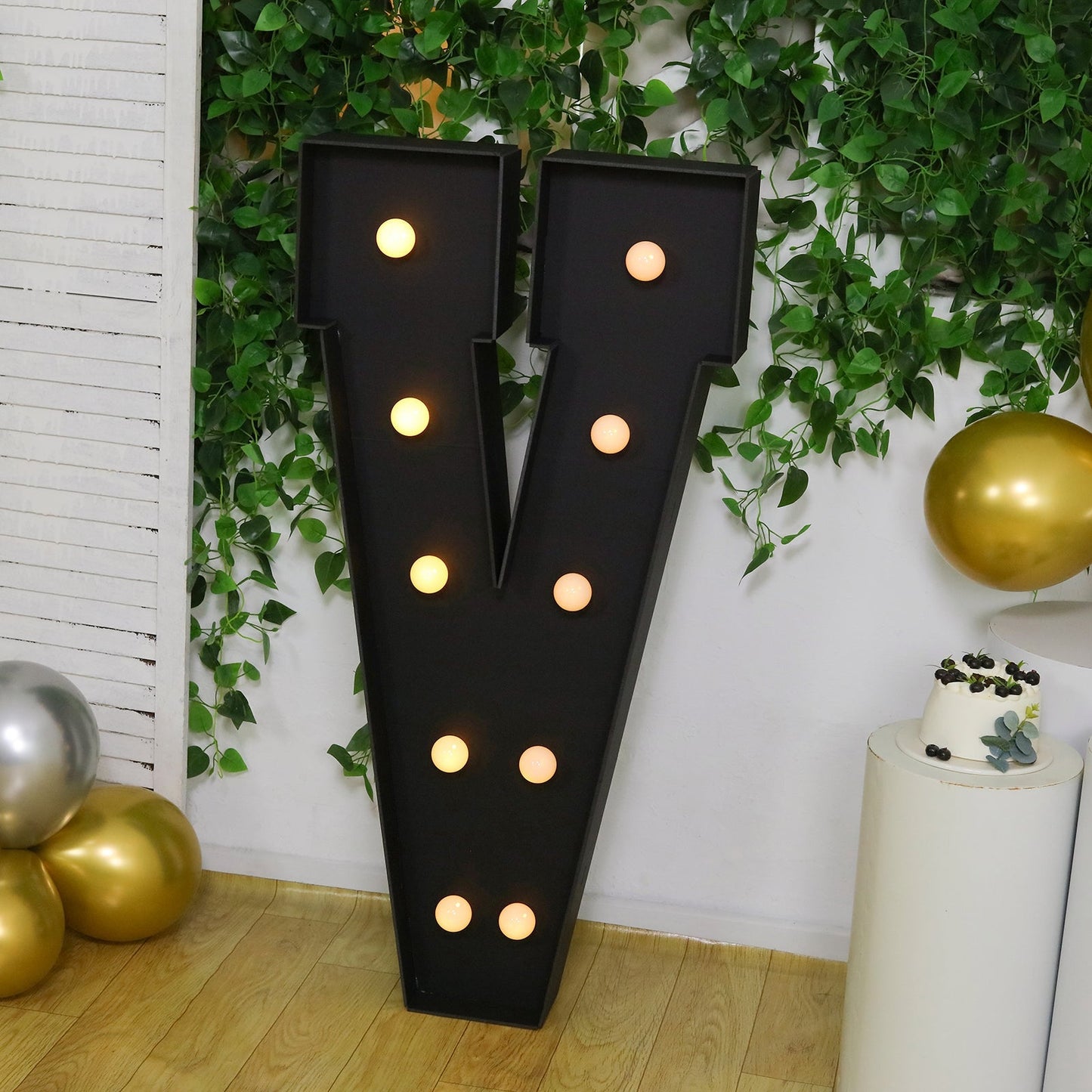 Giant LED Marquee Light Up Letter ’V’ Black 4ft Pre-Cut Foam Board with 10 Warm White Battery Operated LEDs Glue Gun