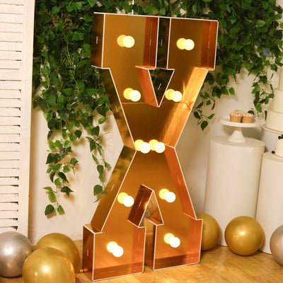 Giant LED Marquee Light Up Letter ’X’ Gold 4ft Pre-Cut Foam Board with 10 Warm White Battery Operated LEDs Glue Gun