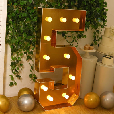 Giant LED Marquee Light Up Number ’5’’ Gold 4ft Pre-Cut Foam Board with 10 Warm White Battery Operated LEDs Glue Gun