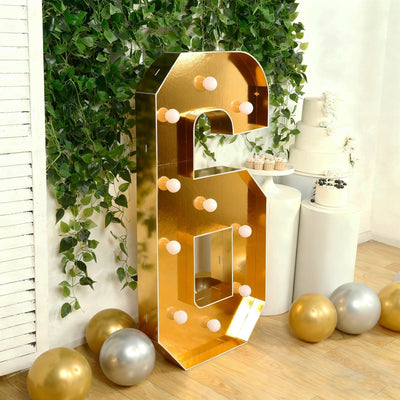 Giant LED Marquee Light Up Number ’6’’ Gold 4ft Pre-Cut Foam Board with 10 Warm White Battery Operated LEDs Glue Gun