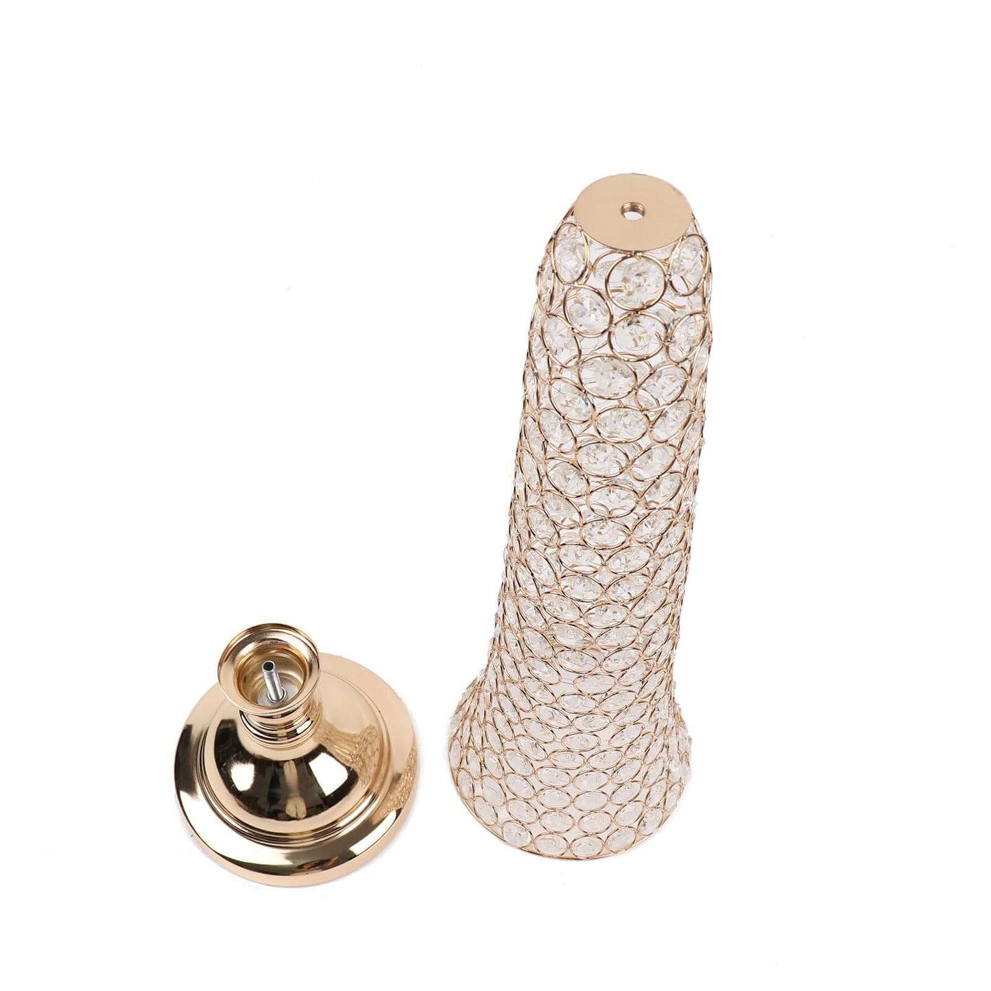 2-Pack Crystal Beaded Trumpet Vase Gold - Exquisite Floral Display Centerpiece Stand Set for Banquets & Receptions 28" Tall