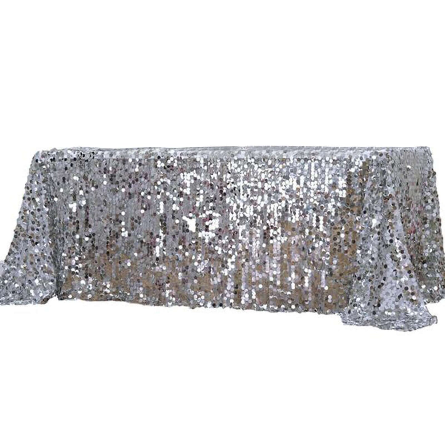 Sequin 90"x132" Rectangle Tablecloth Silver - Seamless Big Payette Table Cover