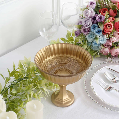 Glass Compote Floral Bowl Pedestal Vase Roman Style Gold - Antique Flower Vase for Sophisticated Event Décor 7"